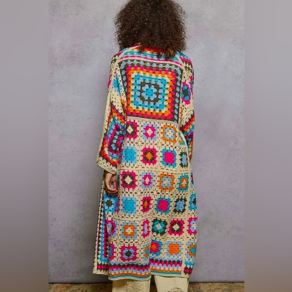 POL Colorful Crochet Cardigan 70s Hippie Boho - Picture 5 of 8